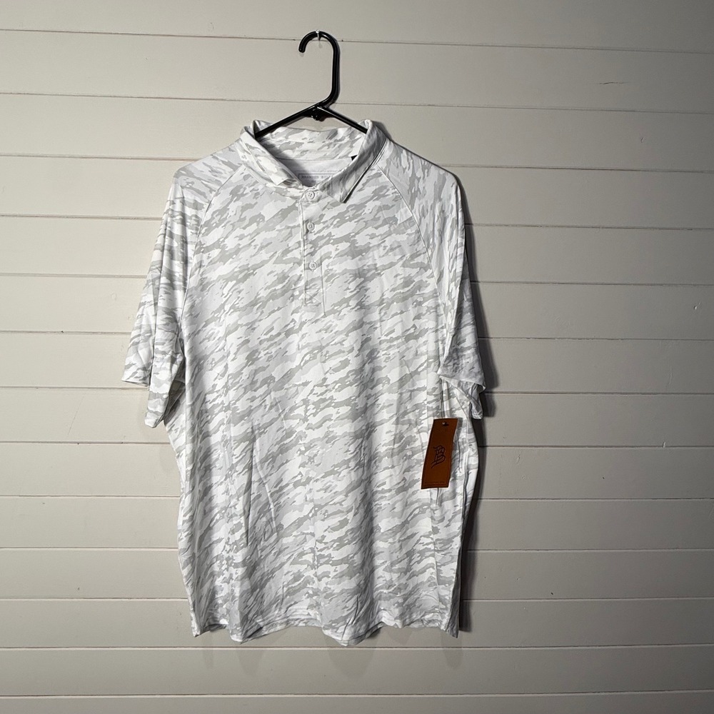 Branded Bills Mens Performance Golf Polo Shirt White Camo Large NWT